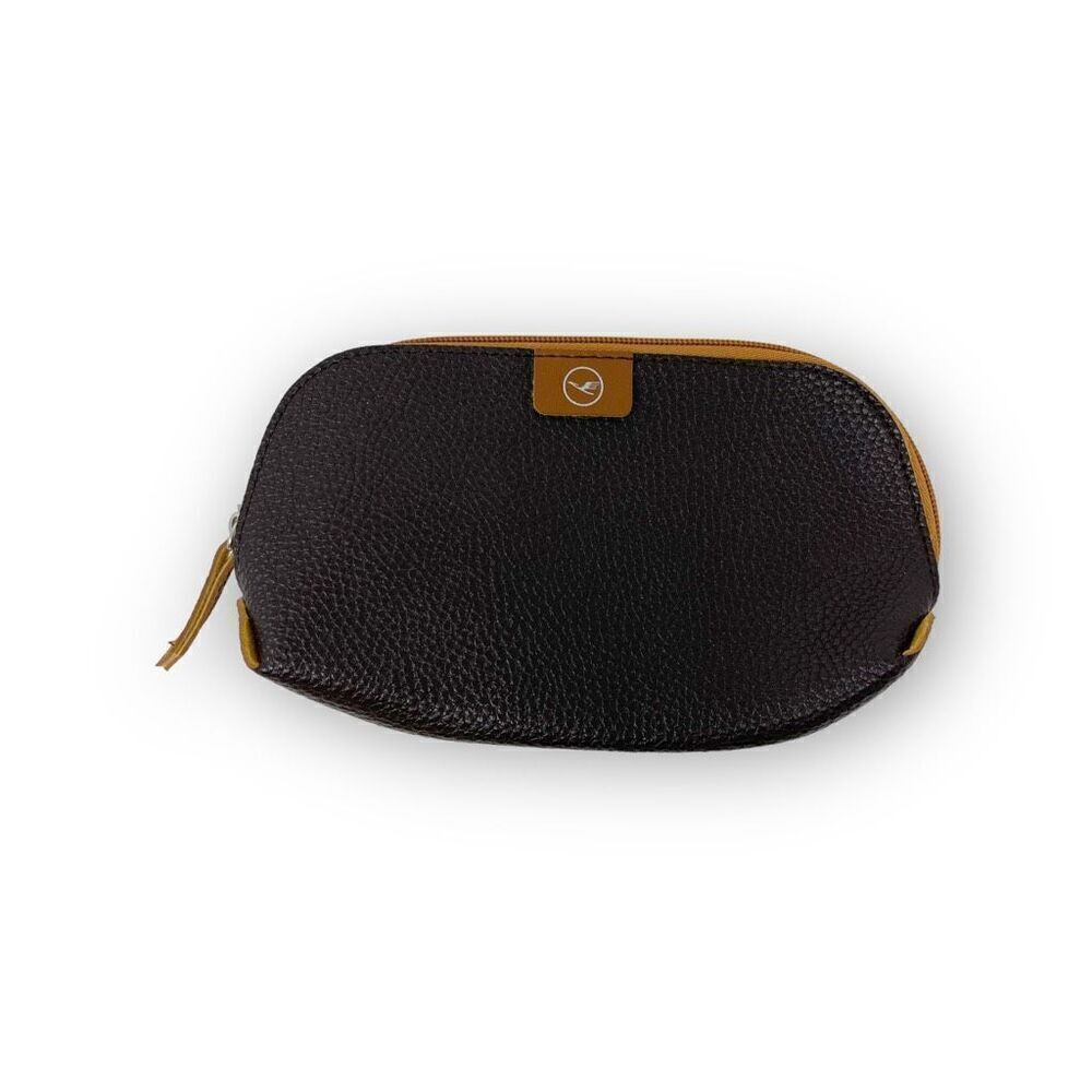 Lufthansa Business Class Amenity Toiletry Bag Faux Leather Brown